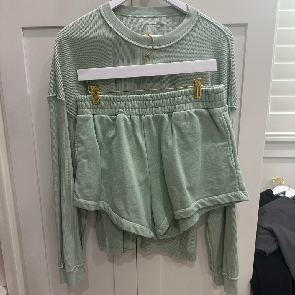 Daily Drills Mint Green Thermal Top & Sweat Shorts Set
